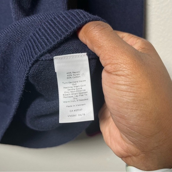 NEW‎ Talbots Women Sweater Large Petite Navy Blue Stripe Multicolor Nautical - Picture 13 of 13